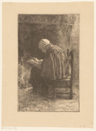 Vecchia donna vicino al camino da Jan Veth