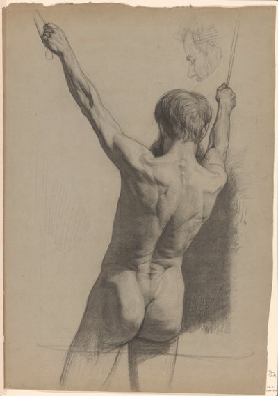 Nudo maschile in piedi con le braccia alzate, visto di spalle da Jan Veth