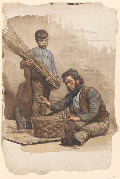Cestaio seduto con un bambino in piedi da Jan Veth