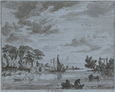 Attività su un fiume (Landschappen van de omgeving van Haarlem, Gesigten buijten Haarlem, Gedaan door. J.V.V.) da Jan Vincentsz. van der Vinne