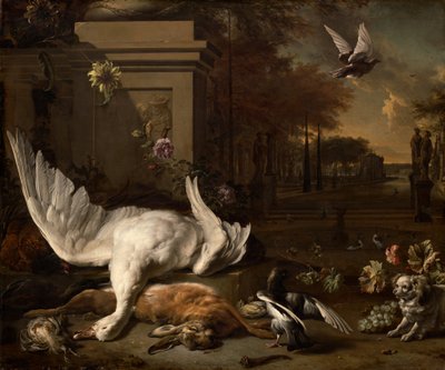 Natura morta con cigno e selvaggina davanti a una tenuta di campagna, c. 1685 da Jan Baptist Weenix