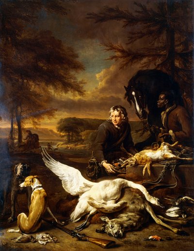 I bottini di una caccia con un servitore di caccia e un paggio nero che tiene un baio, 1700 da Jan Baptist Weenix