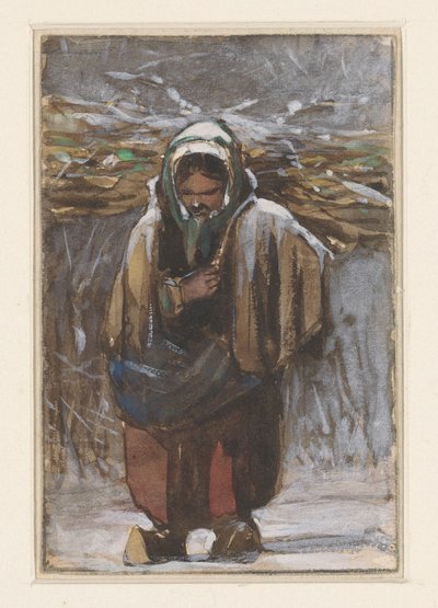 Contadina con fascina di legna sulla schiena in paesaggio invernale da Jan Weissenbruch
