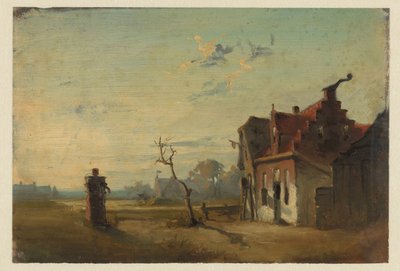 Paesaggio con casa contadina e pompa d