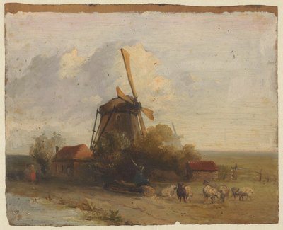 Paesaggio con mulino e un pastore con pecore da Jan Weissenbruch