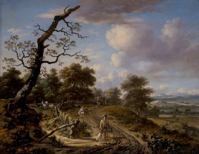 Paesaggio collinare con una festa di caccia con il falco da Jan Wijnants