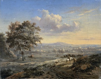 Paesaggio collinare con un cavaliere su una strada di campagna da Jan Wijnants