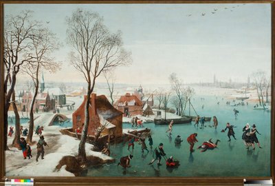 Dicembre, pattinatori su un lago ghiacciato da Jan Wildens