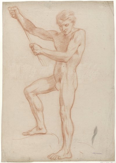 Nudo maschile in piedi, con un bastone tra le braccia sollevate da Jan Willem Pieneman