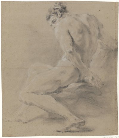 Nudo maschile seduto, con la testa appoggiata sulla mano destra da Jan Willem Pieneman