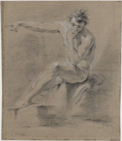Nudo maschile seduto, verso sinistra, con le braccia dietro la schiena da Jan Willem Pieneman