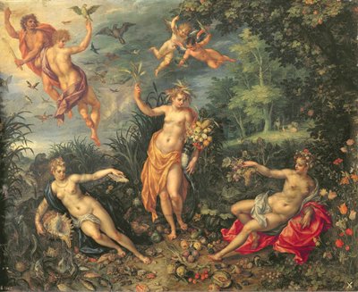 Abbondanza e i quattro elementi da Jan and Clerk, H. Brueghel