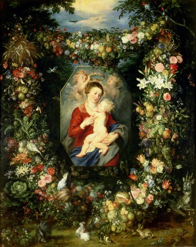 La Vergine e il bambino in una ghirlanda di frutta e fiori, c.1614-18 da Jan and Rubens, P.P. Brueghel
