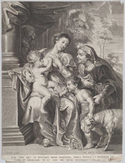 La Sacra Famiglia con Elisabetta e il giovane San Giovanni Battista, la Vergine che allatta il bambino Gesù da Jan Witdoek