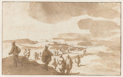 Due schizzi di figure sulle dune vicino a Scheveningen da Jan de Bisschop
