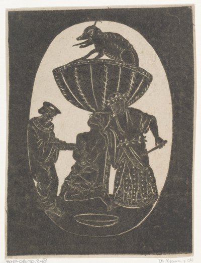 Silhouette di due uomini con un prigioniero bendato da Jan de Ridder