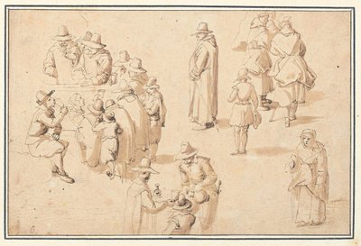 Una fontana a Spa con studi di figure eleganti che prendono le acque e di due monaci e un prete da Jan the Elder Brueghel