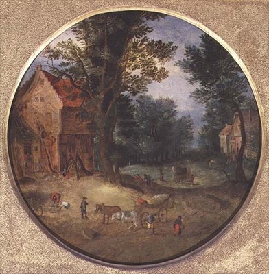 Paesaggio fiammingo con carri e figure da Jan the Elder Brueghel
