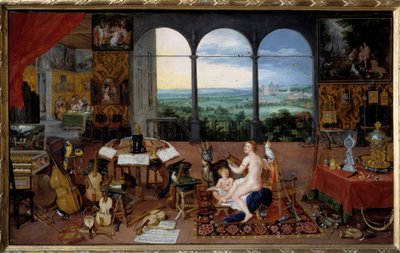 Udito. Allegoria dei cinque sensi, dipinto di Jan I Brueghel detto De Velours (1568-1625) da Jan the Elder Brueghel
