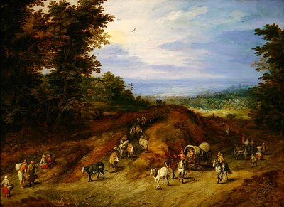 Paesaggio con contadini, carri e animali da Jan the Elder Brueghel
