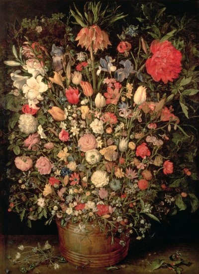 Grande mazzo di fiori in una vasca di legno da Jan the Elder Brueghel