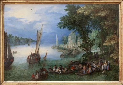 Scena fluviale o il trasporto, dipinto a olio su rame di Jan Brueghel, detto Brueghel di Velluto da Jan the Elder Brueghel