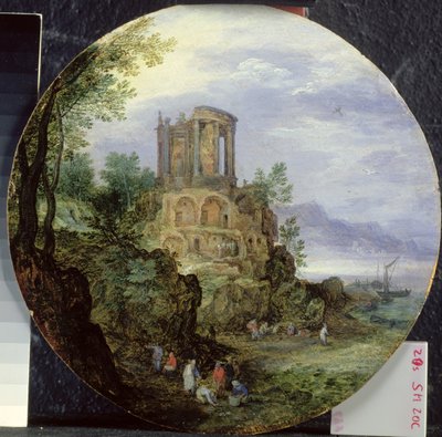 Paesaggio della costa meridionale con il Tempio di Vesta a Tivoli da Jan the Elder Brueghel