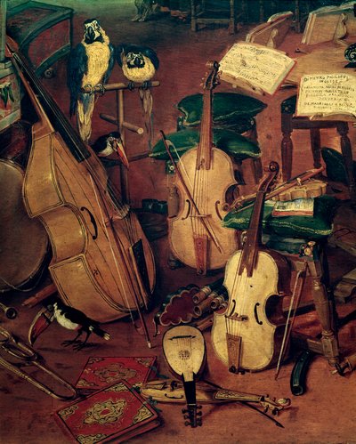 Corde e pappagalli, dettaglio di Allegoria dei cinque sensi da Jan the Elder Brueghel