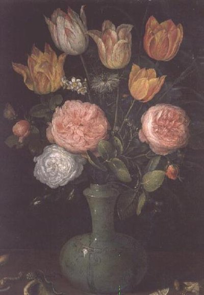 Vaso di fiori con diamanti sul tavolo da Jan the Elder Brueghel