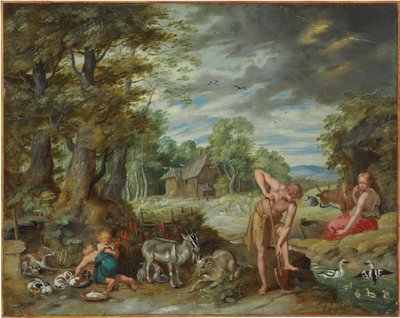Adamo al lavoro in un campo, dalla Storia di Adamo ed Eva da Jan Brueghel the Younger