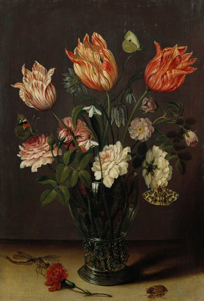 Tulipani con altri fiori in un bicchiere su un tavolo da Jan Brueghel the Younger