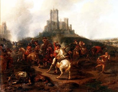 Uno scontro di cavalleria davanti a una fortezza da Jan van (attr. to) Huchtenburgh