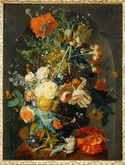 Vaso di fiori in una nicchia ... da Jan van (follower of) Huysum