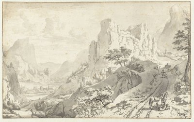 Paesaggio montano con cavaliere disceso da Jan van Aken