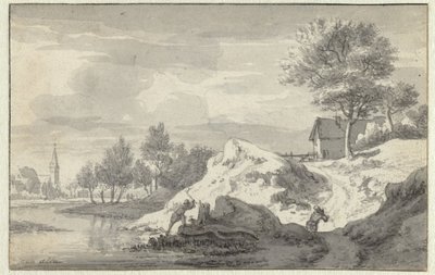 Paesaggio con figure che tagliano legna sulle rive di un fiume da Jan van Aken