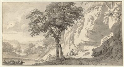 Paesaggio montano con traghetto da Jan van Aken