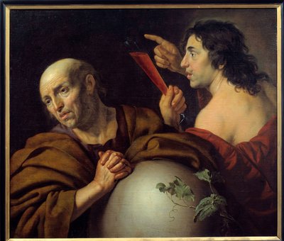 Eraclito e Democrito, i filosofi greci Eraclito di Efeso e Democrito, dipinto di Jan van Bijlert, XVII secolo da Jan van Bijlert or Bylert
