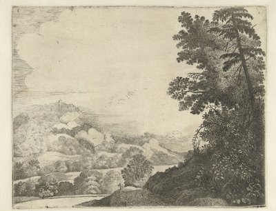 Paesaggio con pecora su collina e alberi (Paesaggi) da Jan van Brosterhuyzen