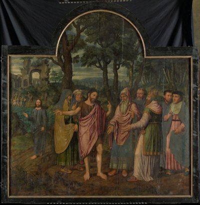 Giovanni Battista ammonisce i Farisei, pannello centrale di un trittico da Jan van Coninxloo (II)