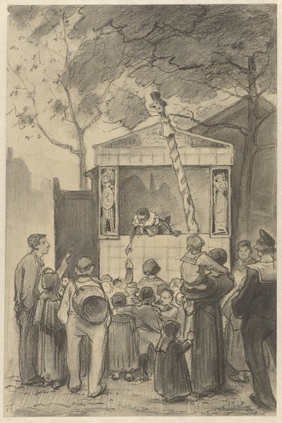 Spettatori davanti a un teatrino di marionette da Jan van Essen (possibly)
