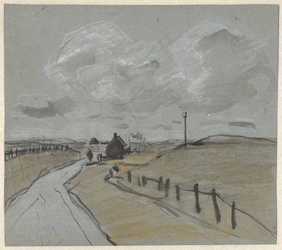 Vista lungo una strada con alte sponde e recinzioni da Jan van Essen