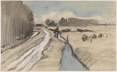 Paesaggio con una strada lungo un fossato da Jan van Essen