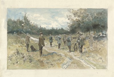 Paesaggio con gruppo di cacciatori dopo la caccia a Leusderhei da Jan van Essen
