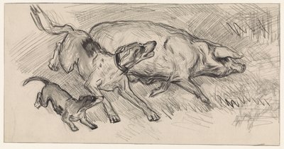 Due cani che inseguono un maiale da Jan van Essen