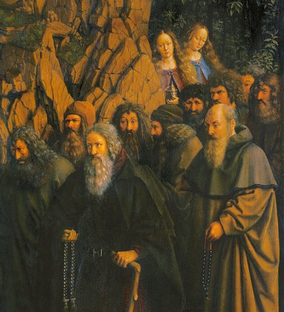 Gli eremiti guidati da San Cristoforo dal lato destro del Polittico di Gand da Jan van Eyck
