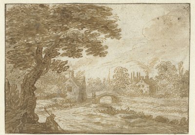 Paesaggio con case e un ponticello da Jan van Goyen (possibly)