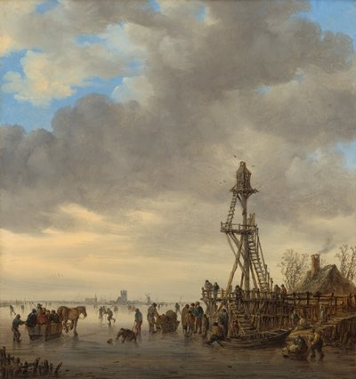 Scena di ghiaccio vicino a una torre di osservazione in legno da Jan van Goyen