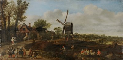 Paesaggio fluviale con mulino a vento e barche da Jan van Goyen