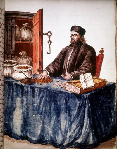 Un banchiere a Venezia. Disegno ad acquerello e inchiostro dal manoscritto "Costumi dei Veneziani" di Jan van Grevenbroeck (o Giovanni Grevembroch) (1731-1807) da Jan van Grevenbroeck