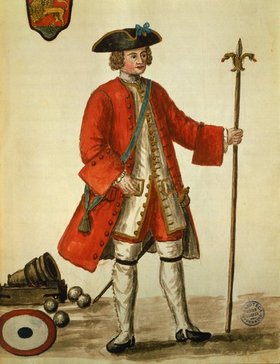 Artigliere della marina veneziana in uniforme, tratto da I costumi dei veneziani di Giovanni di Grevembroch da Jan van Grevenbroeck